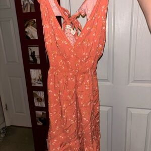 Floral Peach Orange Summer Dress Tie Back